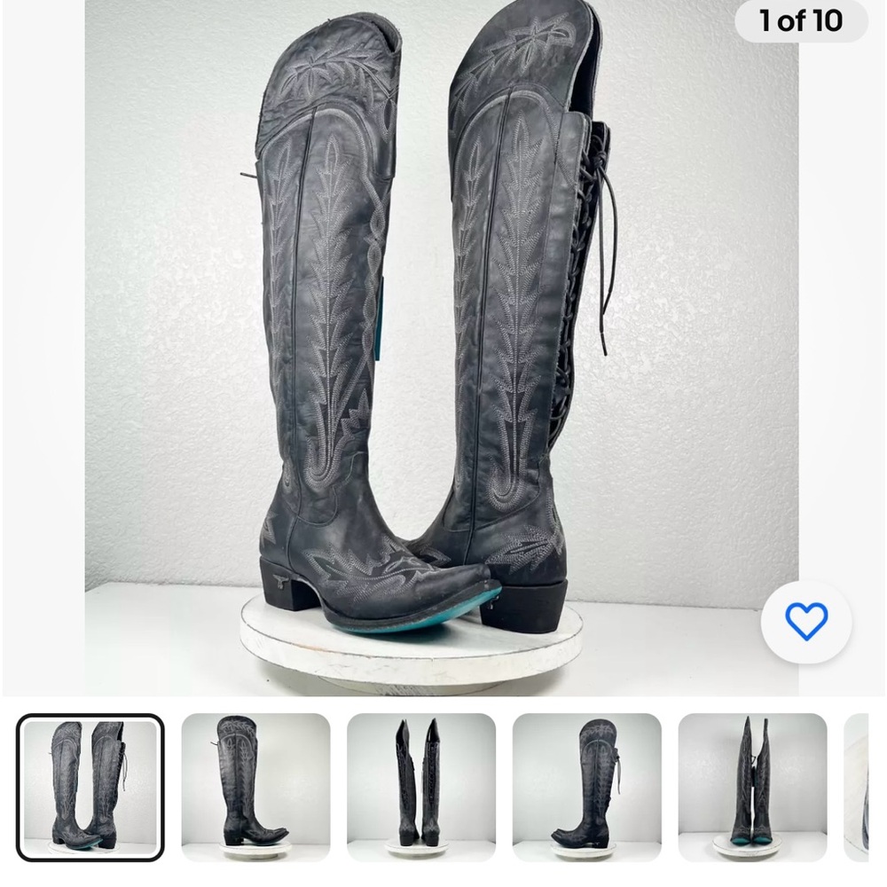 Lane LEXINGTON Over The Knee Womens Western Boots in Distressed black 7.5